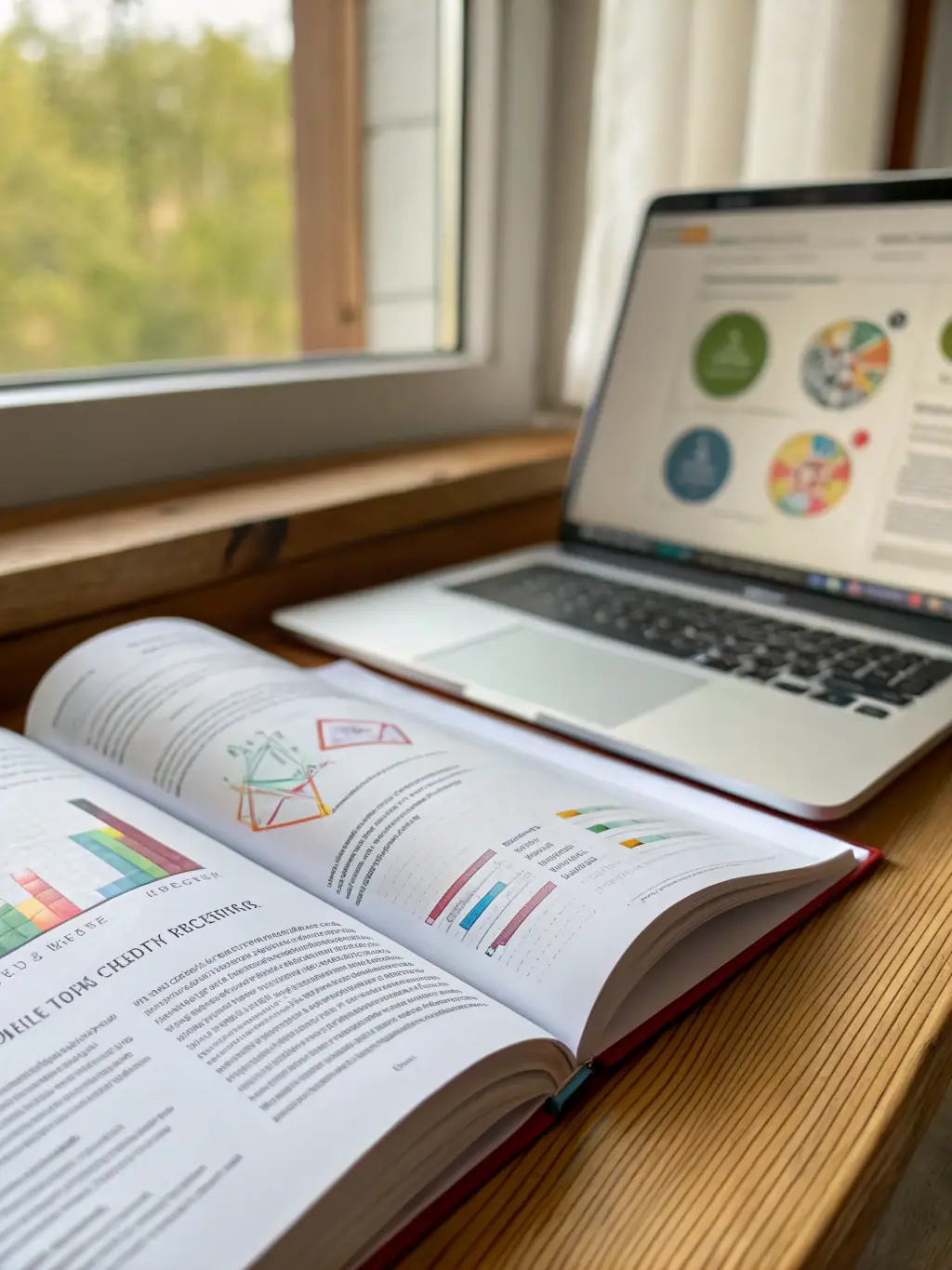 A close-up shot of an open textbook with AI-related diagrams and equations, surrounded by a laptop, a cup of coffee, and a pair of glasses, symbolizing focused learning and academic exploration in the field of artificial intelligence.