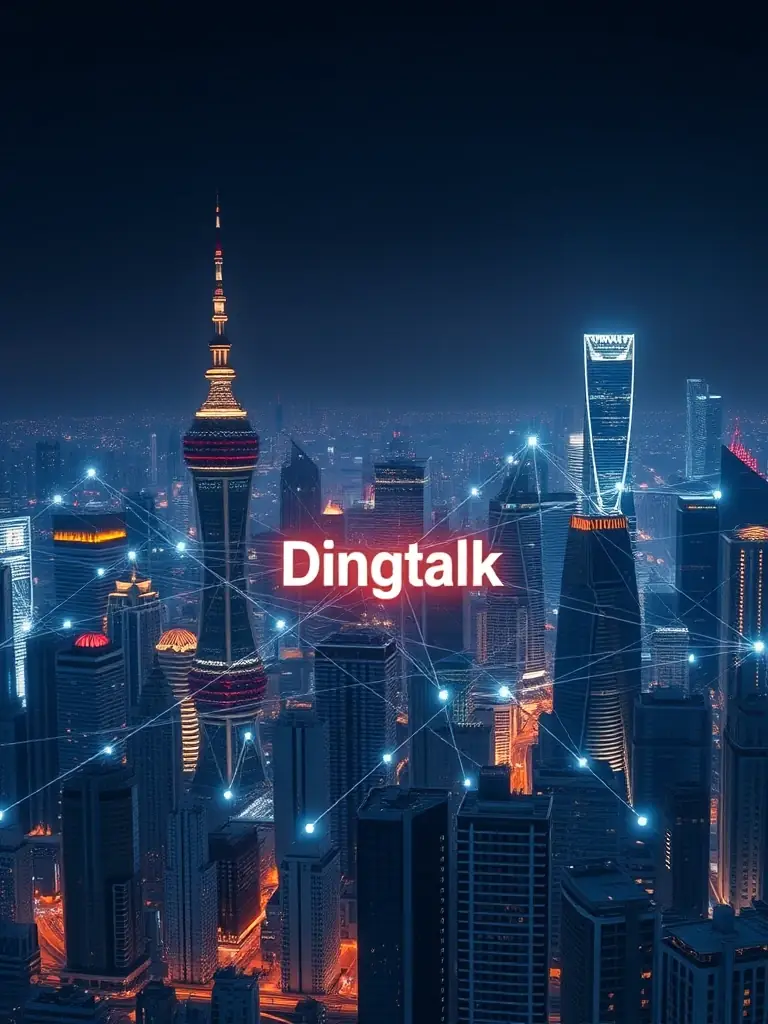 A graphic depicting Dingtalk as a gateway to the China Business Market, highlighting its role in connecting AI Empowerment Society with potential partners and clients in China.