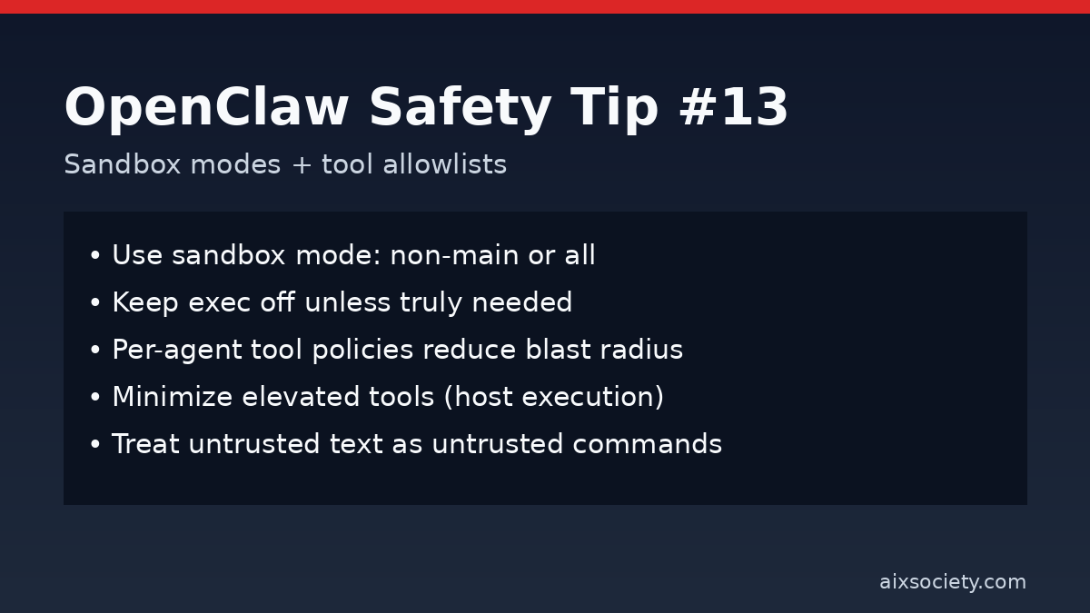 OpenClaw Safety Tip 13 featured image about sandbox modes and tool allowlists